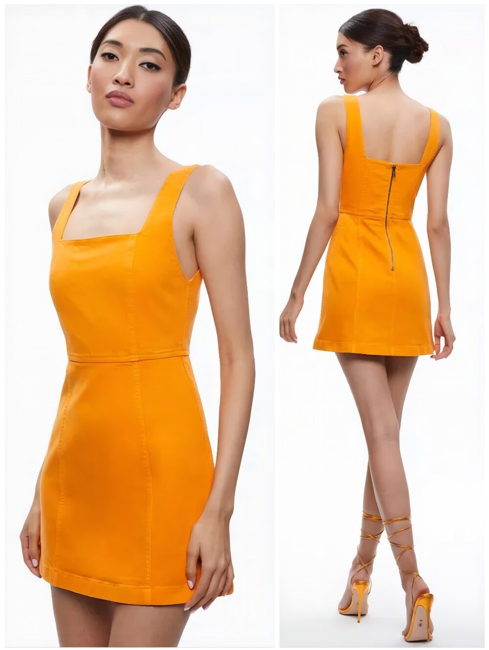 Alice + Olivia Ramsey Tangerine Square Neck Denim Dress, 12
